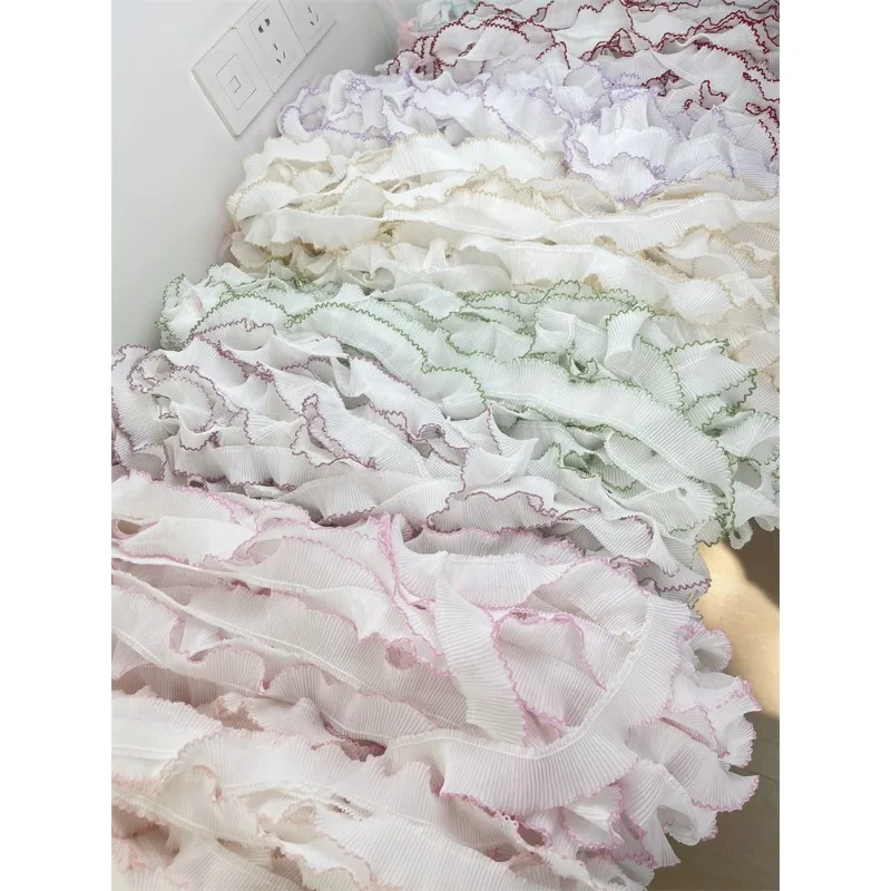 White Chiffon Pleated Lace Trims, Ribbon Fabric Applique, Fold Ruffle Dresses, DIY Sewing Supplies, Craft, 3.5cm Wide