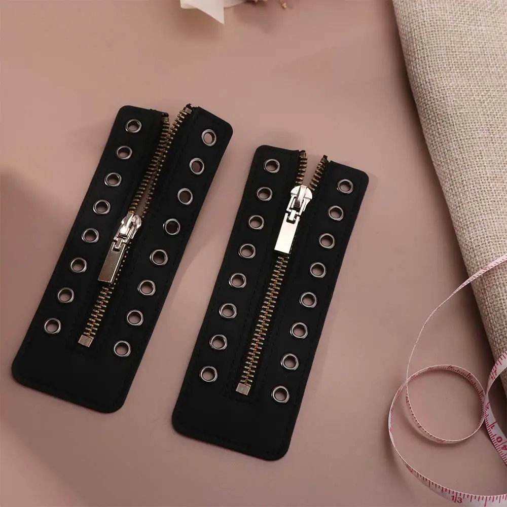 Black Leather Lace-in Boot Zipper Inserts Metal Eyelets 8 Holes Zipper Boot Laces Adjustable Shoe Accessory No Tie Shoe Laces