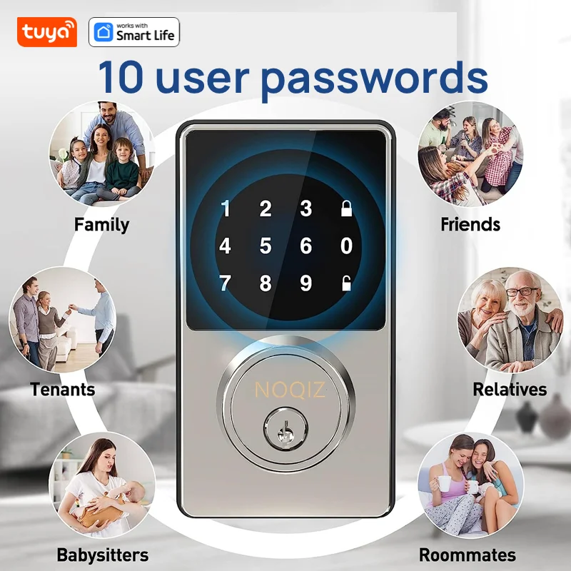 Tuya Smart Lock with password, Keyless Entry Door Lock with Touchscreen Keypads, Easy to Install, App Unlock, 50 User Codes