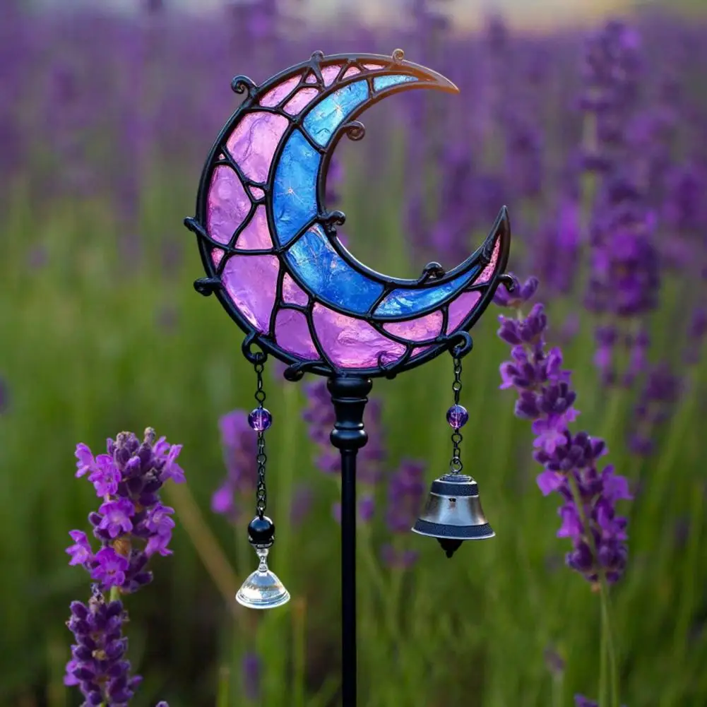 Garden Lights Outdoor Decor,Purple Moon Fairy Crackle Glass Lights, Metal Stake Ornament,Unique Gift For Gardening Lovers Gift ﻿