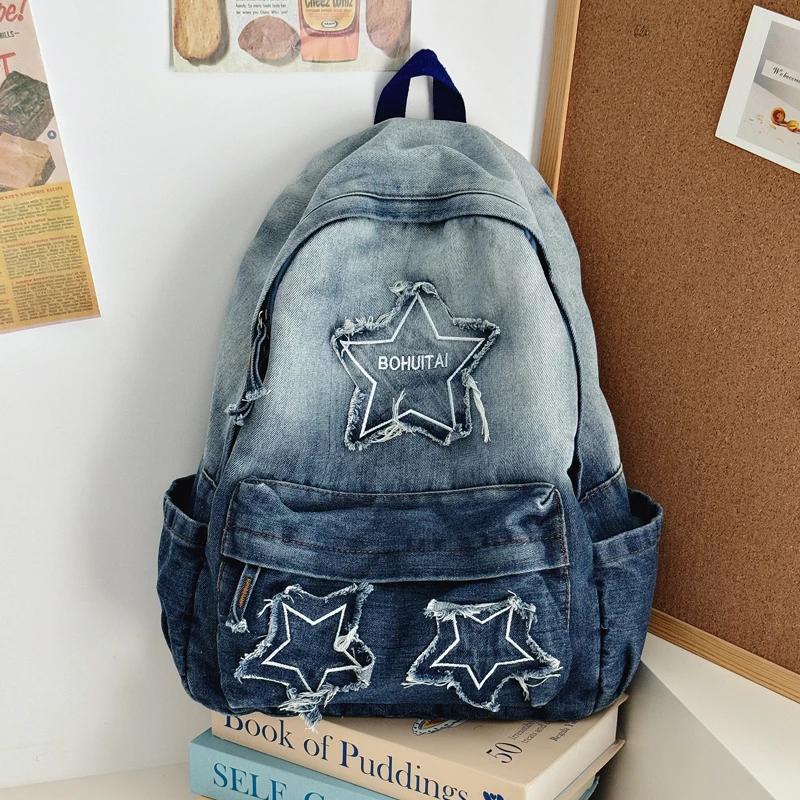 

Джинсовые рюкзаки большой емкости на молнии, новинка 2026, горячая распродажа, простой дизайн, внутренний карман на молнии, молодежные студенческие школьные ранцы