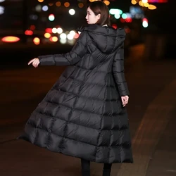 Parka longue rembourrée au-dessus du genou pour femme, vêtements d'extérieur matelassés épais, veste à capuche mince, hiver, nouveau, 2022, L35