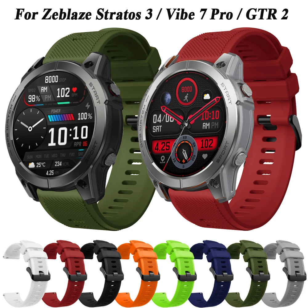 Strap For Zeblaze Vibe 7 Pro /Zeblaze Stratos 2 3 Watch Band Bracelet Correa 22mm Sports Silicone Wristband Accessories