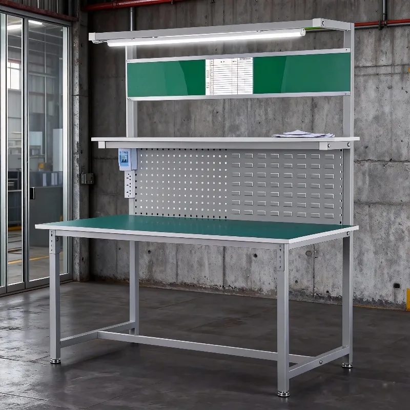 B6   single-sided anti-static workbench with light, ideal for factory assembly lines, cleanrooms, and inspection workstations