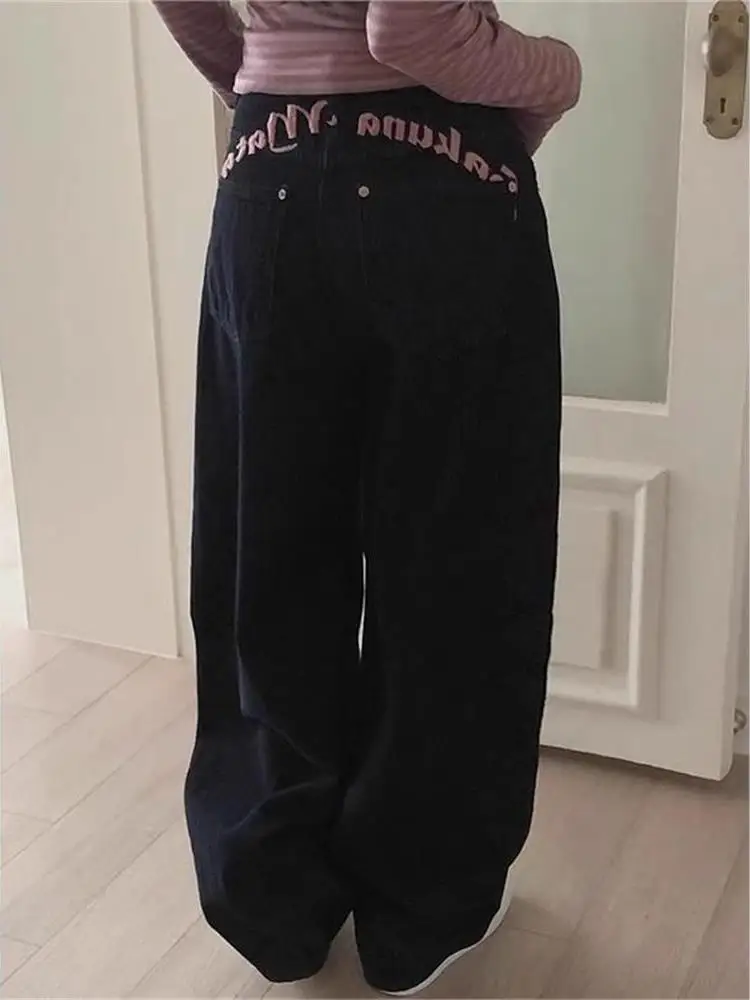 High Waist Backstitch Letter Print Denim Jeans Women's Summer New Style Sweet Cool Spicy Girl Trendy Long Pants