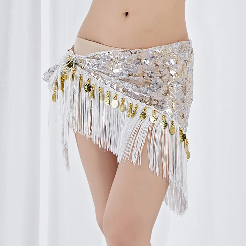 New Belly Dance Hip Scarf Triangle Mesh Diamond HipTowel Multi Layer Tassel Beaded Waist Chain Group Versatile Practice