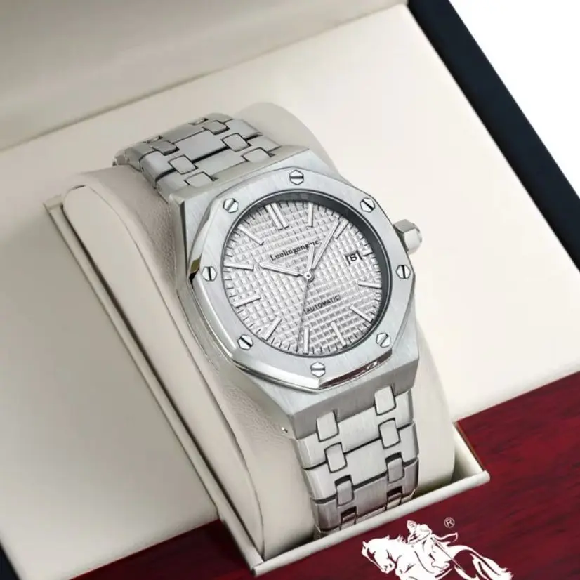 

Royal Oak Series Men's Mechanical Watch, High-End Luxury Business Casual Fashion Personalized Men's Watch, Fully Automatic Mechanical Watch, Skeleton Case Back, Butterfly Clasp Stainless Steel Strap, Fashionable Accessory, the Best Gift for Him