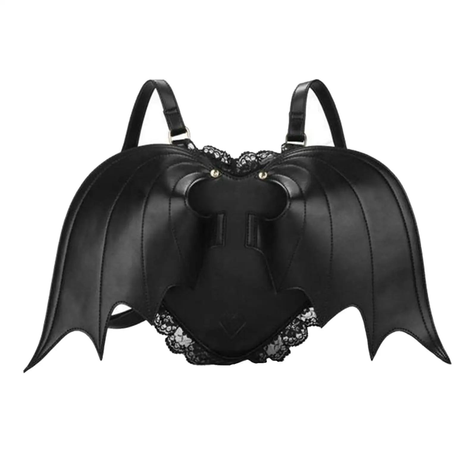 Black Bat Wings Backpack Rucksack Adjustable Shoulder Straps Stylish Lace Lolita Bag Purse Shoulder Bag Women Backpack
