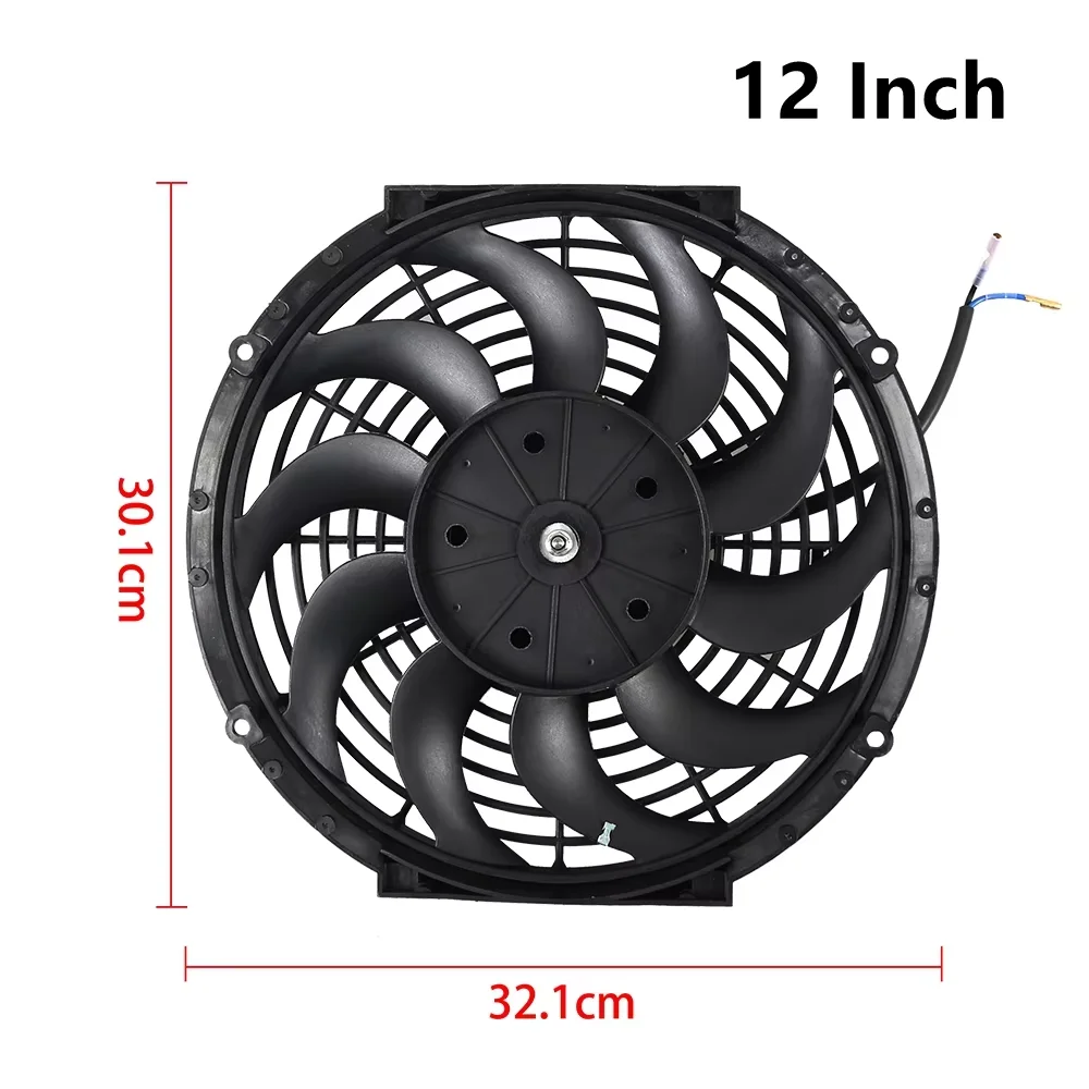 7/9/10/12/14/16 Inch 12V 80W 2100RPM Universal Car Air Conditioning Cooling Fan Blade Cool Mounting Kit Black