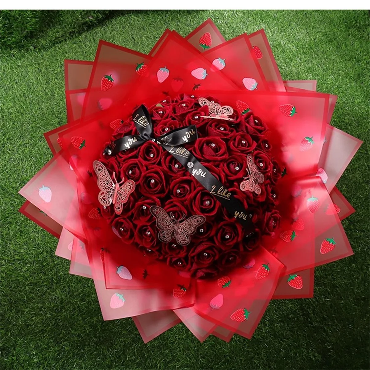 20sheets Fog Flower Wrapping Paper Strawberry Korean Style Gift Half Transparent Rose Packing Florist Bouquet Wrapping Material