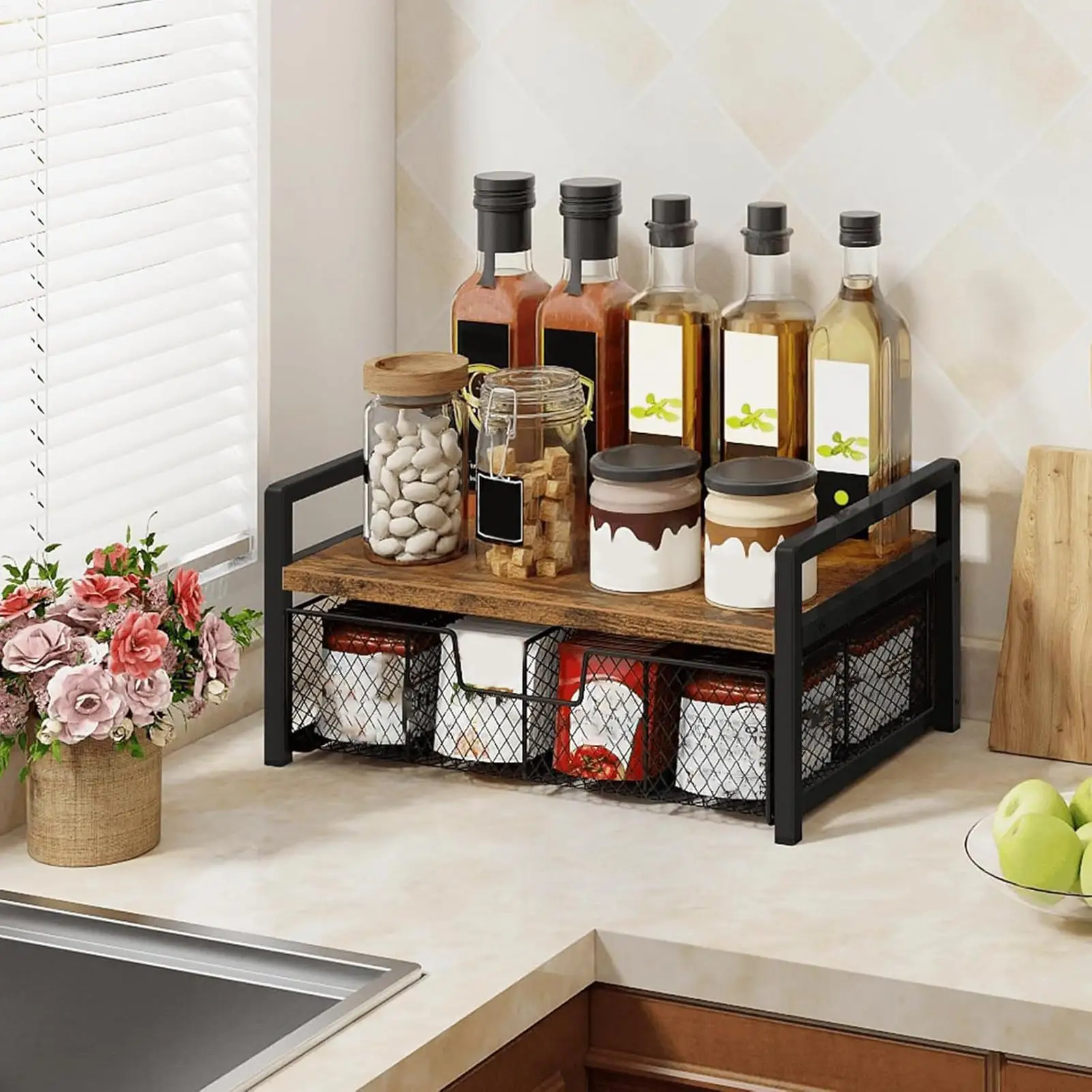 

Органайзер для чайных пакетиков в деревенском винтажном стиле, противоскользящий контейнер для чайных пакетиков, органайзер для чайного ящика, для столешницы, дома, общежития, гостиной, медитационной комнаты