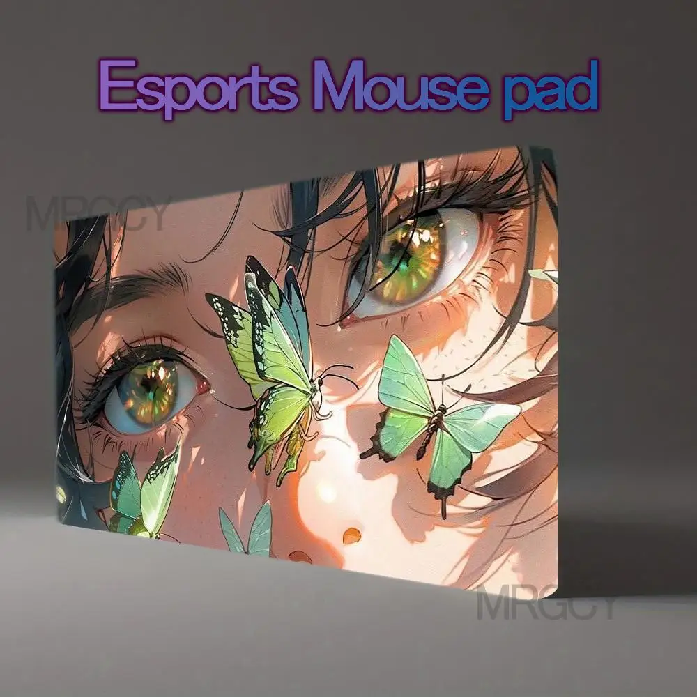 Beautiful Anime Girl Eyes Green Butterflies Aesthetic XXL Gaming Mouse Pad Large Keyboard Desk Mat escritorio accesorios
