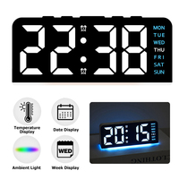 Multifunction LED Alarm Clock Electronic Clock with Atmosphere Lights 12/24H 2-Alarms Temperature Date Week Display Table Clock