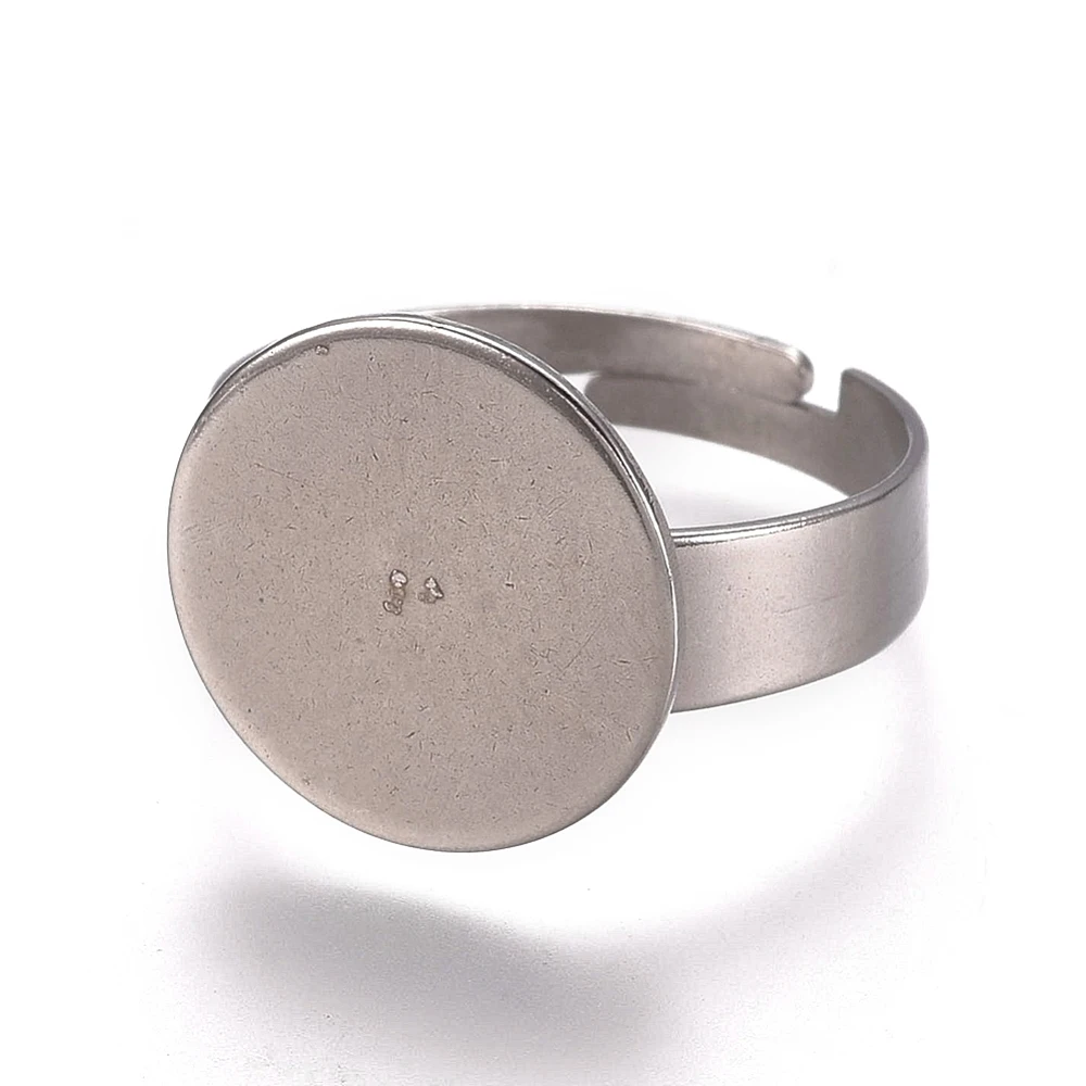 5 Pcs Flat Round Pad Ring Settings Resistant Adjustable 304 Stainless Steel Finger Rings Components Fingerring Base Bezels