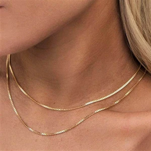 Delicate Dainty Box Chain para Mulheres, Colar de Casamento, Alta Qualidade, Banhado a Ouro, Fino, 100% 925 Sterling Silver, 0.65mm, 1mm, 1.5mm 10 principais vendas colar de ouro 1mm - №6