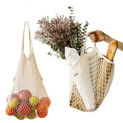 Resuable Shopping Mesh Bags for Fruit Vegetable Grocery Washable Net Turtle String Bag Cotton Totebag Eco-Friendly