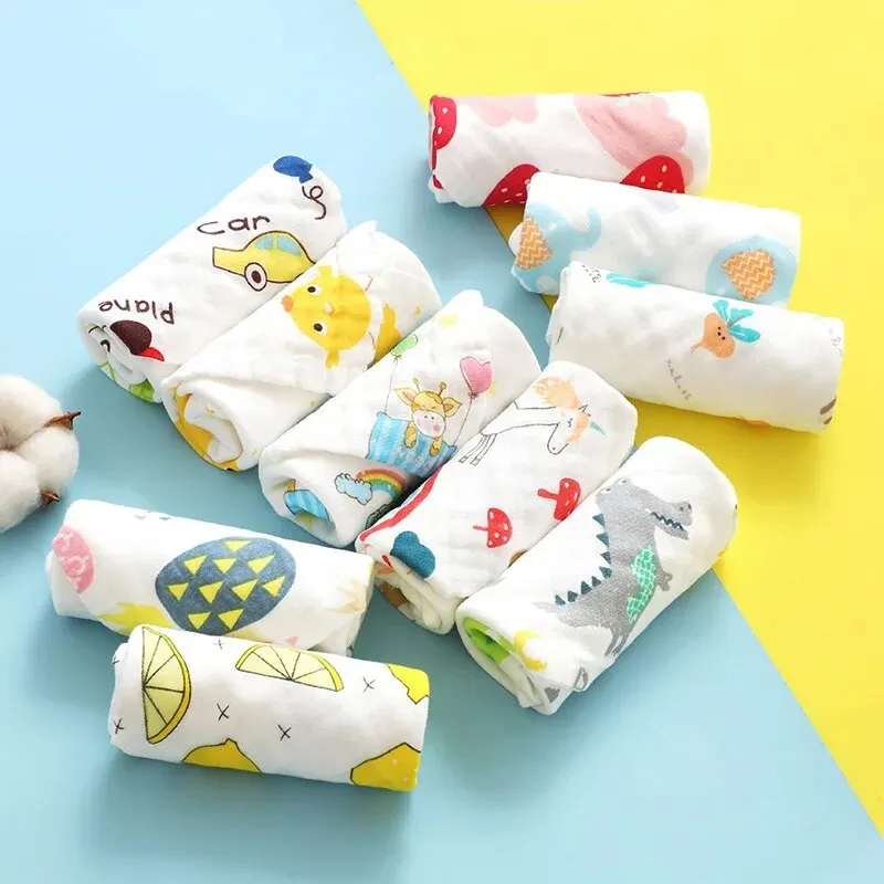 Random 5pcs Muslin 6 Layers Cotton Soft Baby Towels Baby Face Towel Handkerchief Bathing Feeding Face Washcloth Wipe Burp Cloth