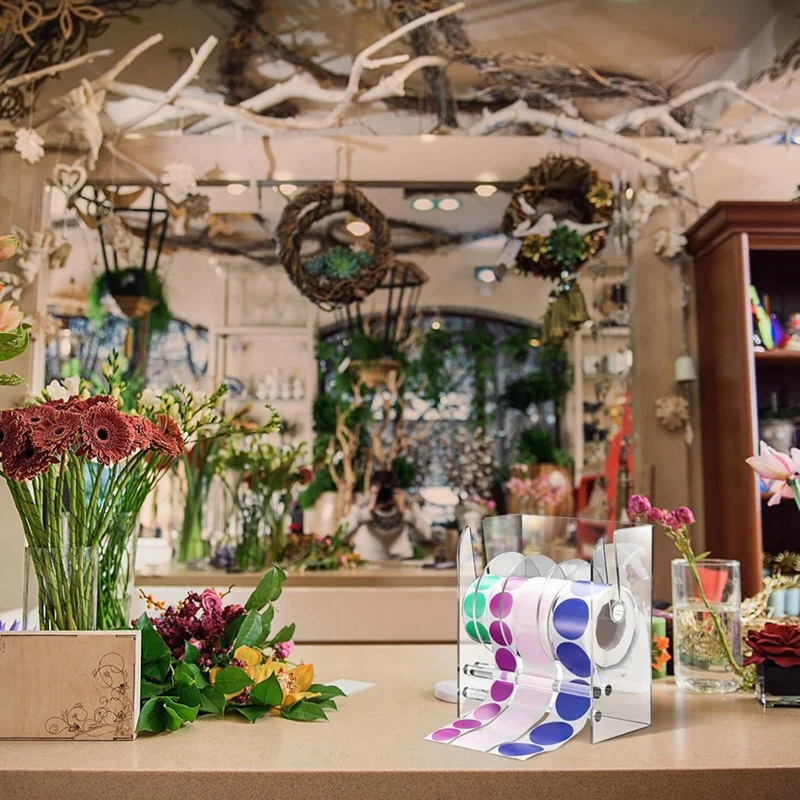 Top-Adjustable Label Dispenser Acrylic Sticker Roll Dispenser Sticker Roll Holder Clear Label Holders Sticker Holder 4 Disks