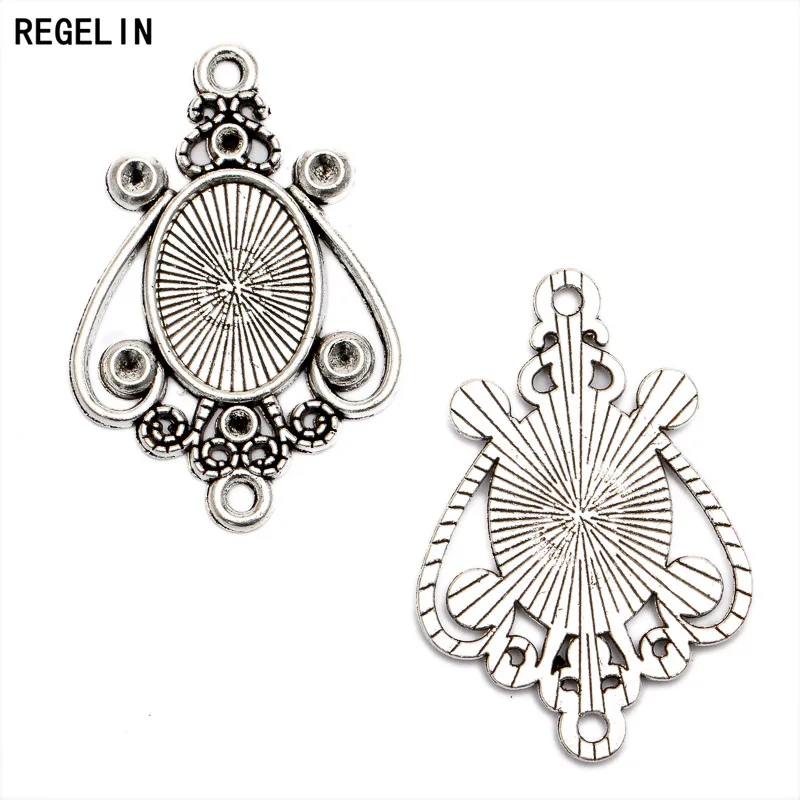 REGELIN 20pcs/lot Antique Bronze/Antique Silver Cabochon Blank Base Inner 14*10 MM Tray Charm Pendant DIY Metal Jewelry Findings