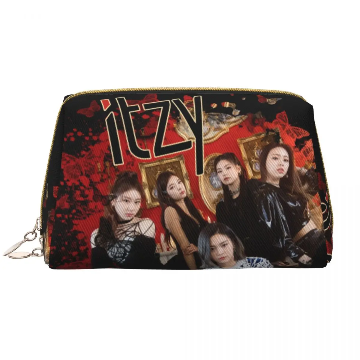 Custom ITZYS Kpop Girl Group Toiletry Bag Women Red Butterflies Cosmetic Makeup Organizer Ladies Beauty Storage Dopp Kit Case