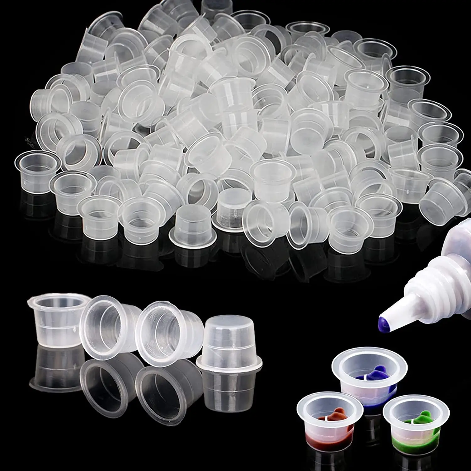 

300pcs Tattoo Ink Caps Cups 8mm 13mm 15mm Small Medium Large Disposable Pigment Cups Plastic Microblading Ink Cup for Tattoo Ink