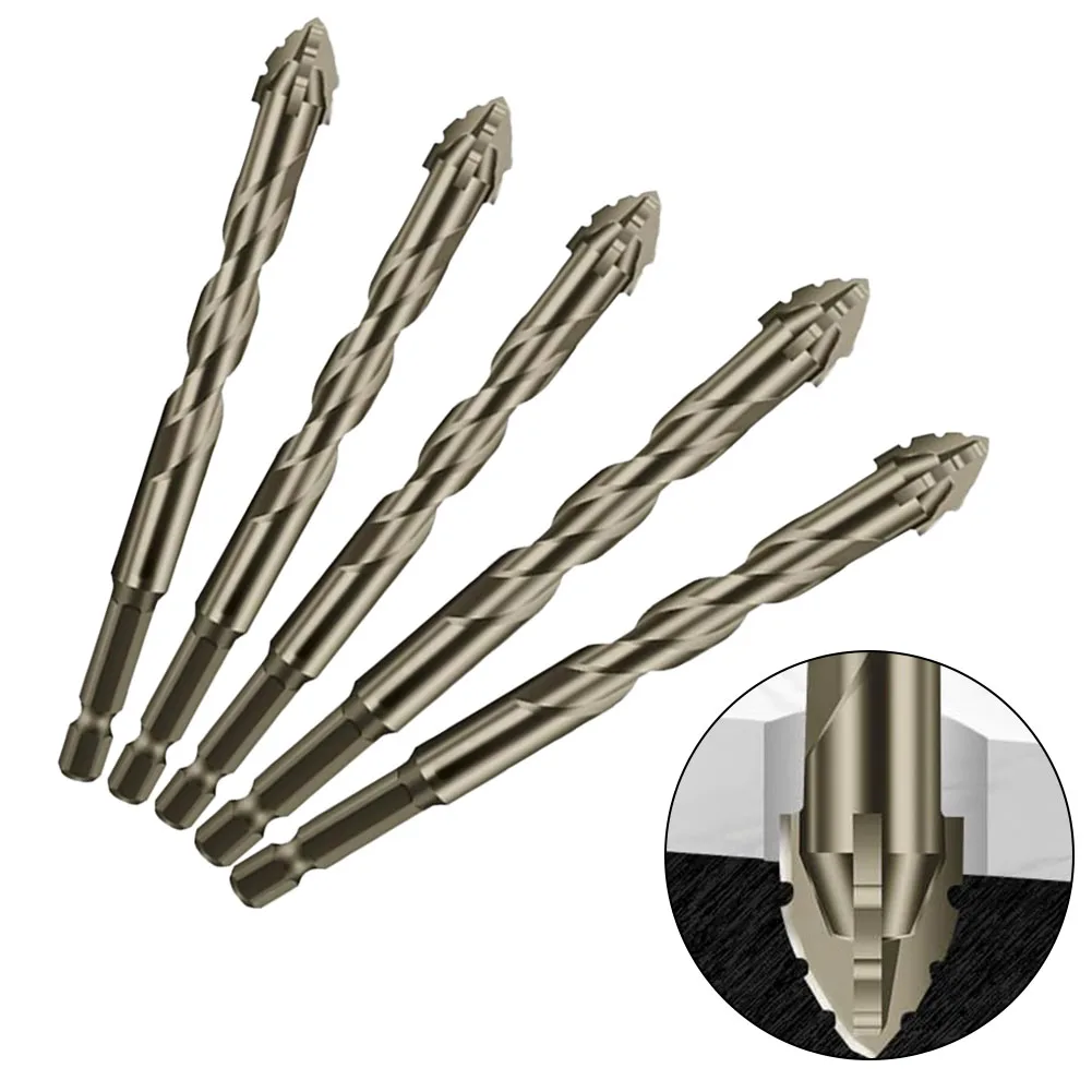 5pcs Drill Bits Four-Flute Eccentric Drill Drilling Glass Tile Punching Triangle Drill Bit 6mm+8mm Bits For Bricks/glass