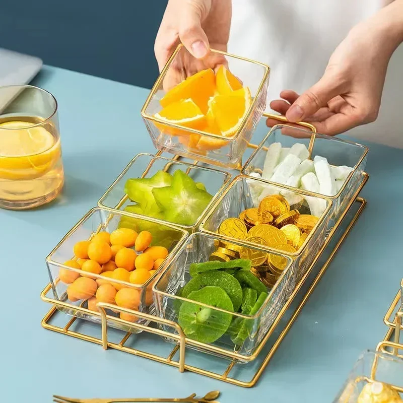 1set Light luxury Fruit Plate Snack Cookies Candy  Grid Food Storage Household Living Room Storage Tray Home Kitchen Supplies