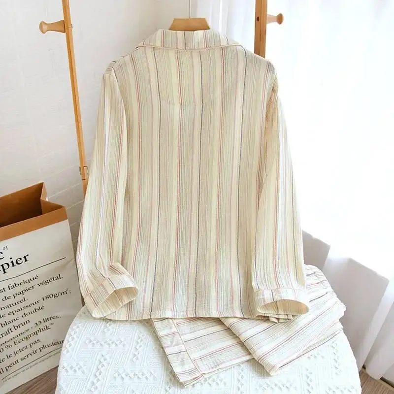 

Colorful Striped Cotton Couple Sleeve Long Pants Pamas Set Men's Women's Sleepwear Clothes For Autumn And Winter