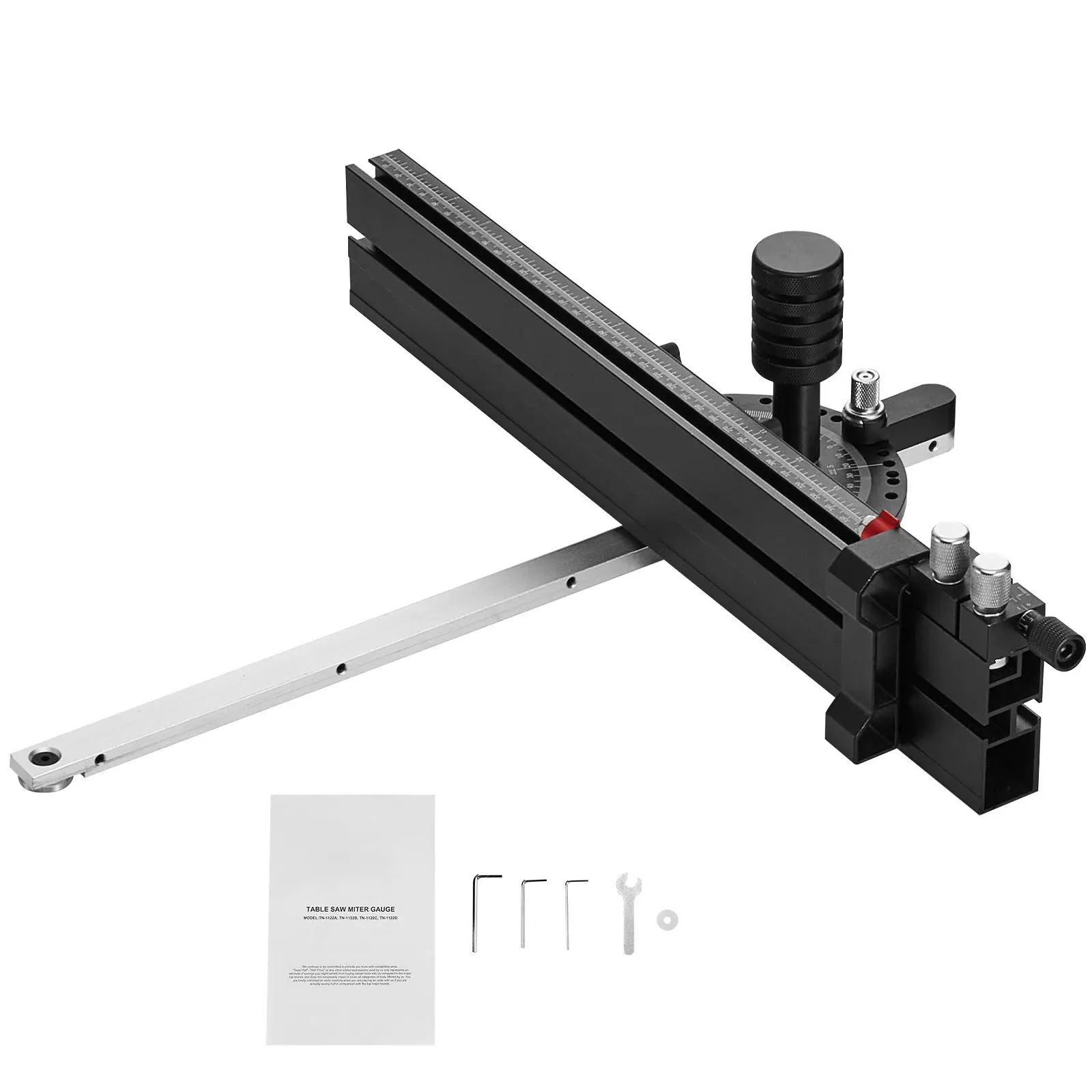 Precision Miter Gauge, Standard Slot 3/4'' x 3/8'', Aluminum Alloy Table Saw with 18 in Grating 15 Angle Stops Adjustable Spring