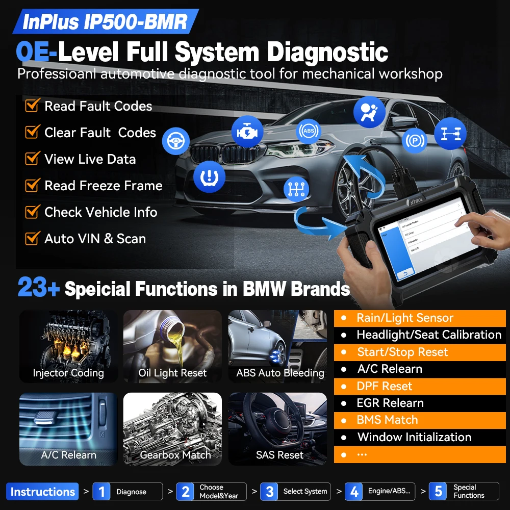 XTOOL IP500 Car Diagnostic Tool OBD2 for BMW/Mini/Rolls-Royce Full System Bidirectional Scanner ECU Coding 23+ Services