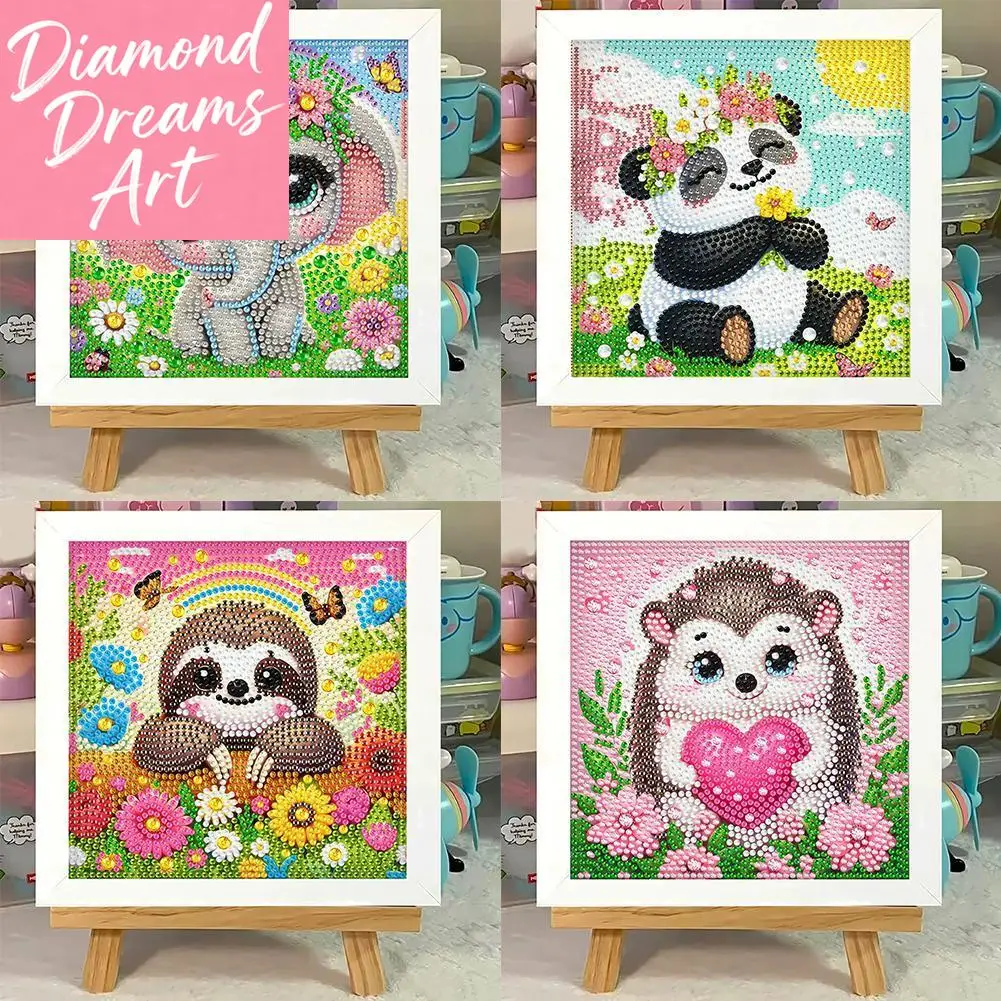 Rahmenloses 5D Tier-Panda DIY-Set für Kinder, Niedliches Cartoon-Edelstein-Malset, Kristallgeschenke 18*18cm