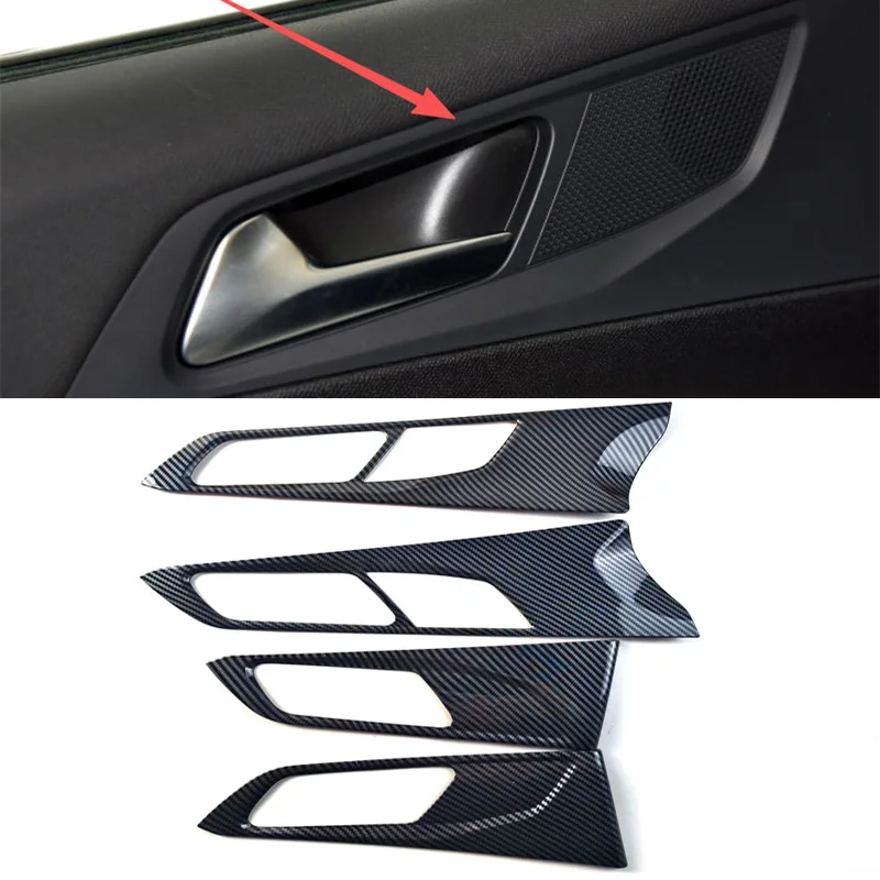 4PCS ABS Kunststoff Carbon Faser Korn Auto Innen Tür Schütteln Handgriff Dekoration Abdeckung Für 2015-2019 Peugeot 308 T9 408