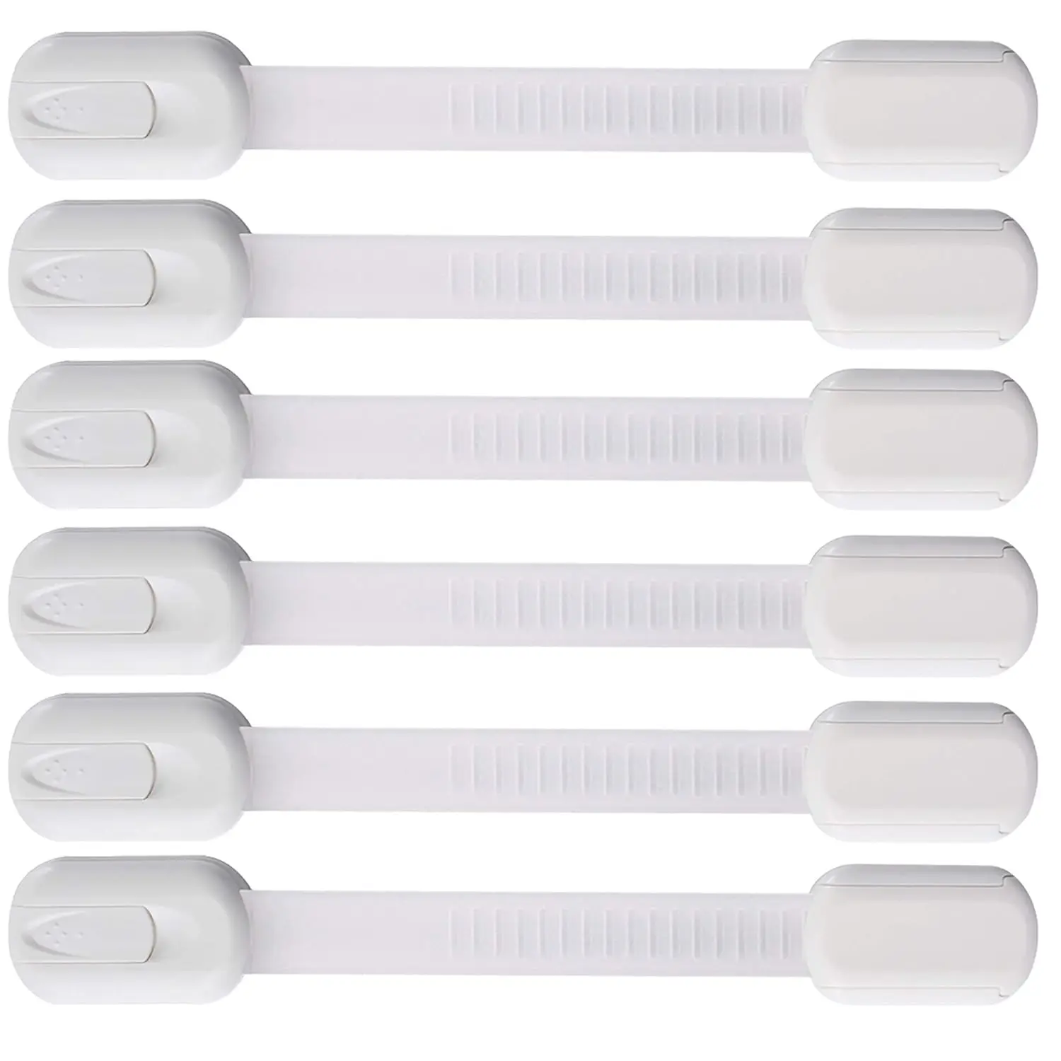 Paquete de 6 Cierres Adhesivos Multiusos a Prueba de Niños para Armarios, Cajones, Refrigerador - Sin Necesidad de Perforación (Blanco)