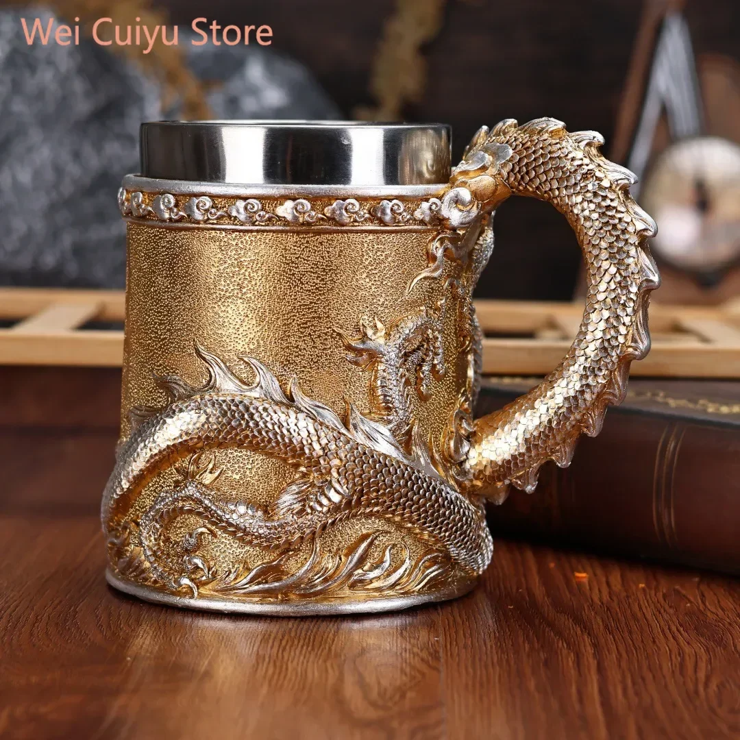 600 مللي الذهبي النحاس التنين البيرة الراتنج Tankard 304 الفولاذ المقاوم للصدأ القرون الوسطى فنجان شاي القهوة البيرة القدح النحاس اللون جديد شريط الحفلات