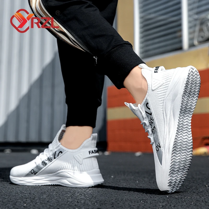 YRZL Men Casual Sports Shoes Man Mesh Breathable Lightweight Sneakers for Men Running Shoes Athletic Jogging Walking White Shoes