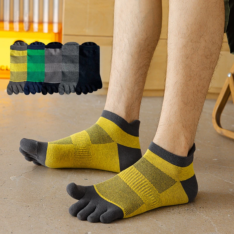 

5 Pairs Men's Sports Split-Toe Socks Mesh Breathable Cotton Sweat-Wicking Outdoor Cycling Short Socks Women Running Socks