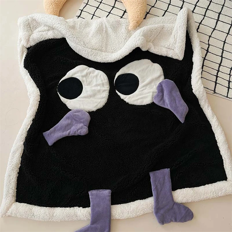 

Cute Big Eyes Embroidered Lamb Fleece Blanket Warm Cartoon Casual Sofa Blanket Skin Friendly Soft Shawl Cover Blanket