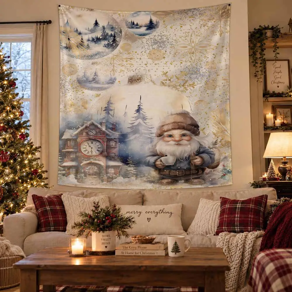 White Christmas Snowman Tapestry Christmas Wall Hanging Tapestry | Soft Fabric Mural Decor for Bedroom & Living Space