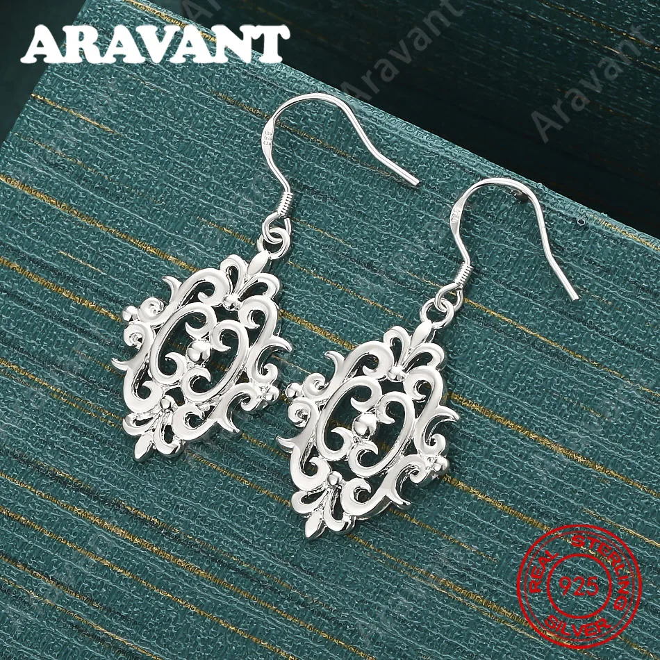 925 Sterling Silver Floral Openwork Pendant Earrings - A Fresh And Elegant Design For Women'S Engagement Jewelry