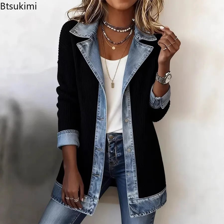 New Women's Autumn Winter Coats Fashion Turn Down Collar Patchwork Design Ladies Slim Basic Jackets Street Versatile Trench Coat