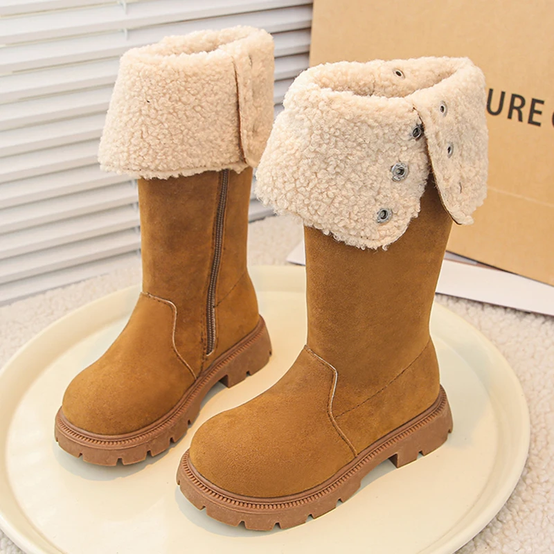 

Winter Long Boots For Girls Faux Fur Thick Warm Teenager Girl's Boots Waterproof Calf Length Kid's Plush Boots Cotton Shoes
