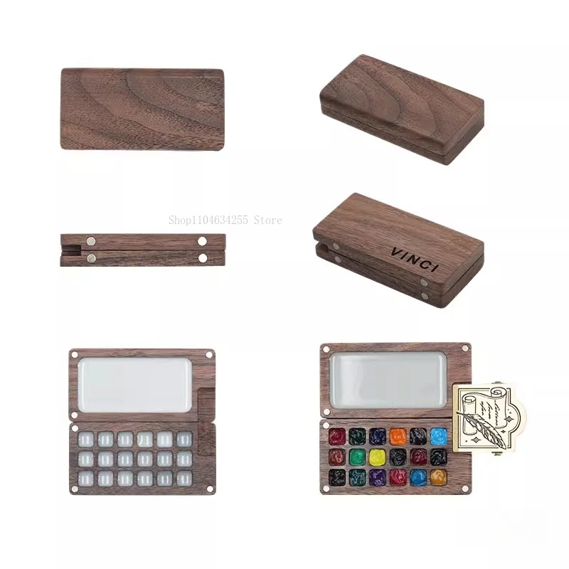 8/9/18 Grid Solid Wood Mini Travel Watercolor Pigment Box Art College Students Outdoor Sketching Portable Painting Supplies Tool - view 4