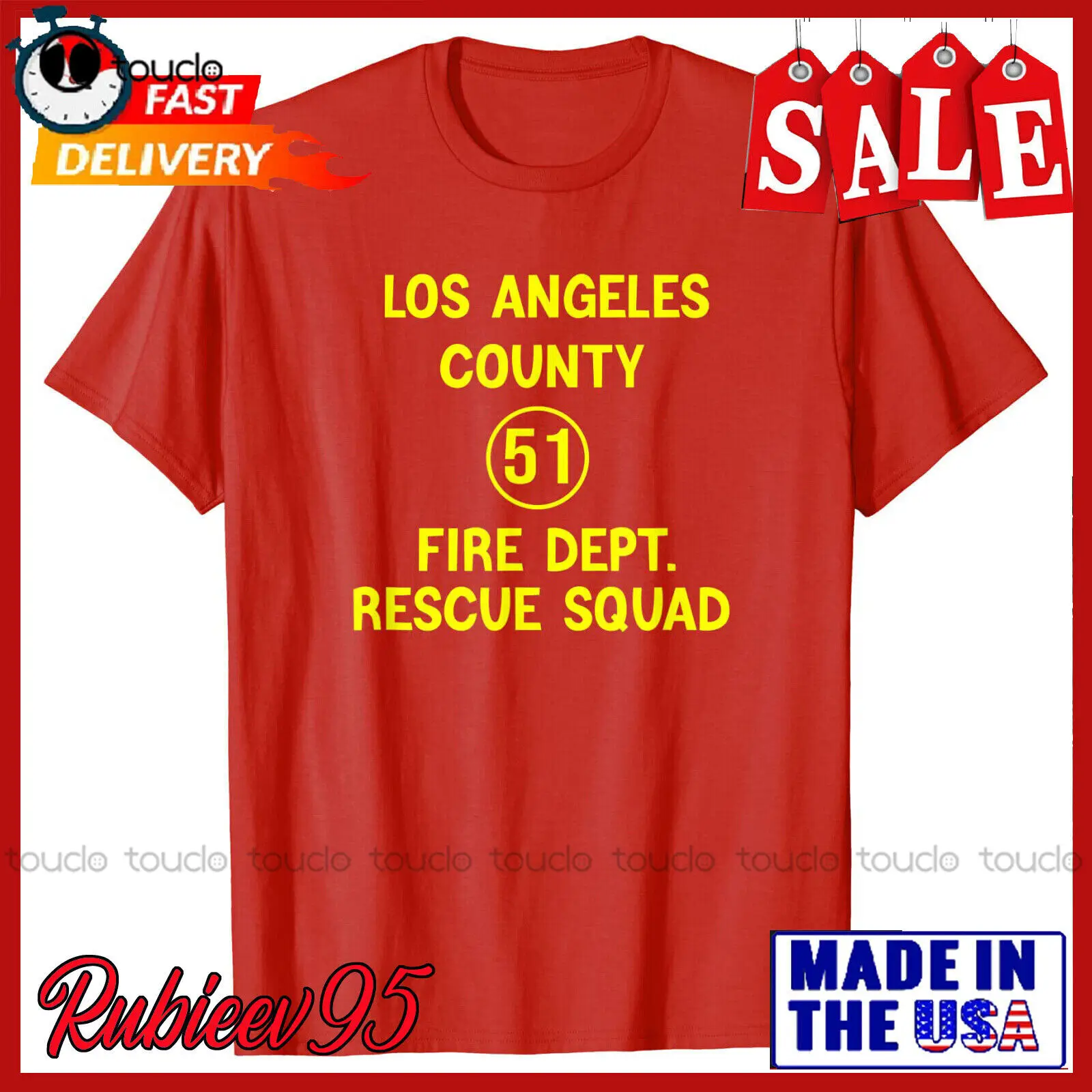 Truck Side 51 Emergency Squad Logo Red Cotton T-Shirt S-5Xl Cotton Outdoor Simple Vintage Casual Tee Shirts Xs-5Xl Custom Gift