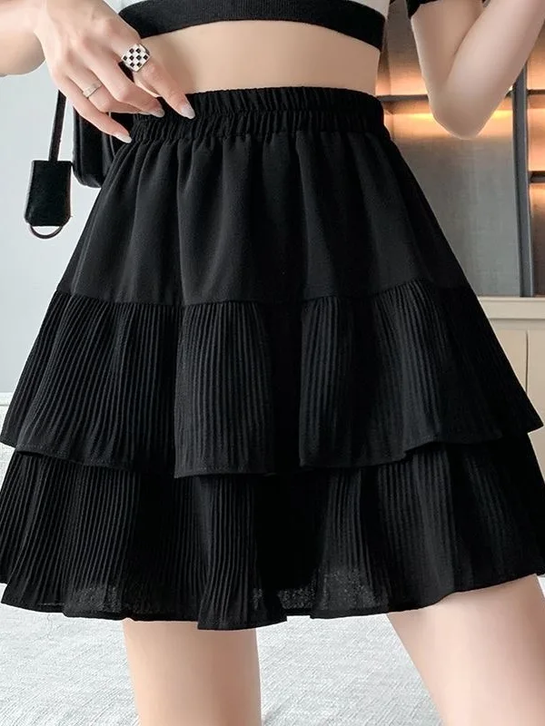 White Pleated f Skirt Women's High WaistDra Cake ort SkirtA Line Fluffy Skirt Commuting Sle Korean Version with Li...