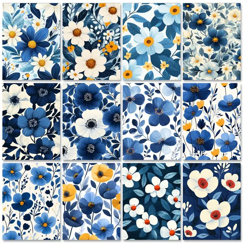 

GATYZTORY Oil Painting By Number Blue Flowers scenery Wall Art DIY Frame Pictures Acrylic Canvas Home Decoration 60x75cm