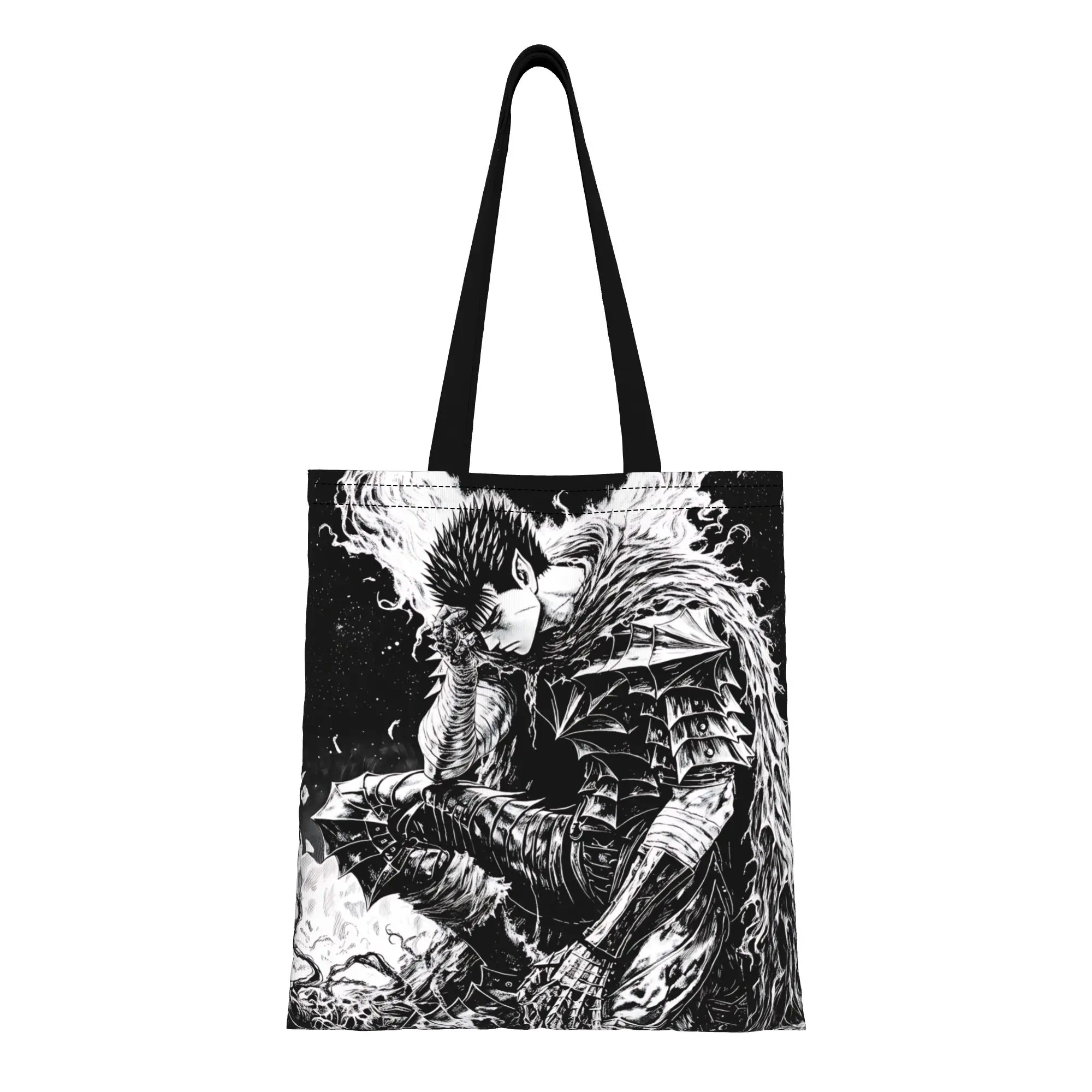 Bolsa de Lona con Diseño de Espadachín Negro, Estilo Manga, Bolsa de Lona Berserk, Ideal para Compras, Viajes y Actividades al Aire Libre