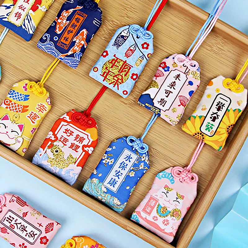 Japanese Prayer Omamori Pray Fortune Beauty Health Safety Lucky Charms Wealth Bag Guard Talisman Pendant Keychain for Couples