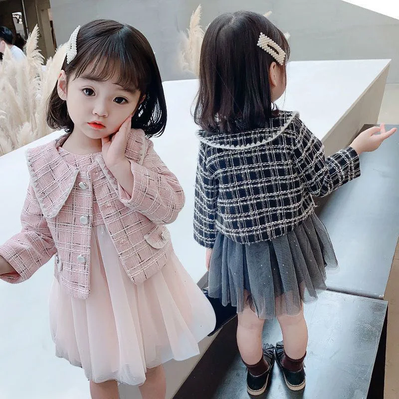 

Girls Clothes Suit Spring Dress Fashion Style Set New Autumn Waistcoat Gauze Skirt Little Child Princess Dress Two-piece Set