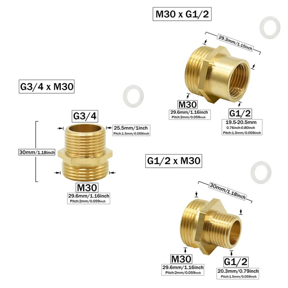 Mosiężne złącze gwint żeński M30 x G1/2 G3/4 mocowania miedziane redukujące do maszyny czyszczącej kuchnia łazienka