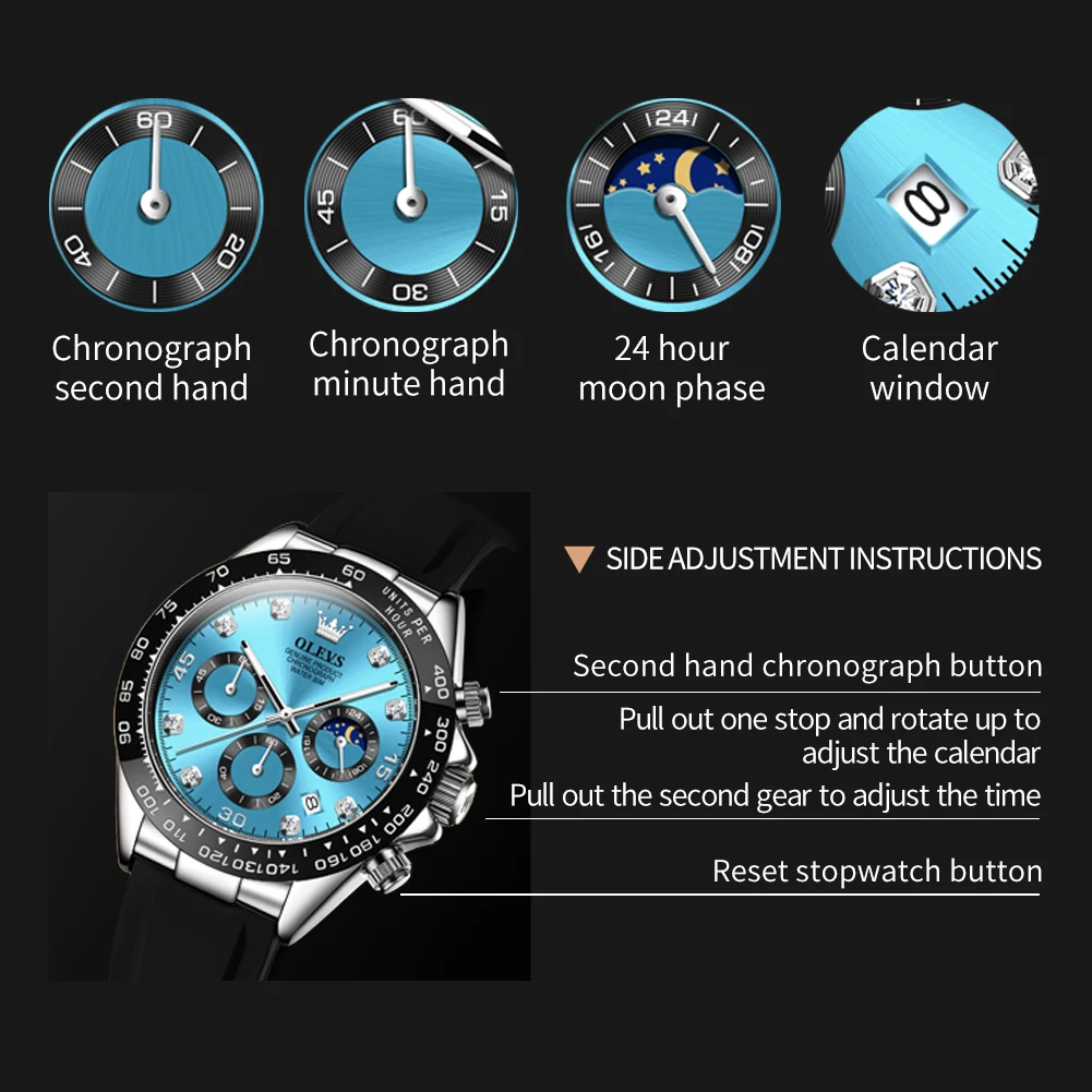 OLEVS 2875 Men Watch Quartz Top Brand Waterproof Luminous Watch for Men Three Small Dial Sport Wristwatch Chronograph Date Reloj